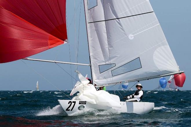 Jeanne-Claude Strong sailing home to a four point victory on Yandoo XX in the Victorian Etchells Championships ©  Alex McKinnon Photography http://www.alexmckinnonphotography.com